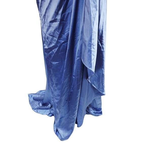One-Shoulder Blue Satin Gown Size 4 panty bridesmaid dress - Picture 6 of 9